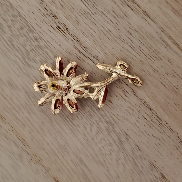 Pink and purple rhinestone flowers, stem, leaves Goldtone pierced dazzling NWT - Picture 8 of 8